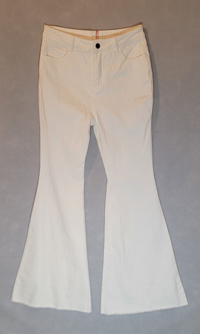 Entro Feeling For Flares Jeans Off White Cream Wide Bell Bottom NWT Large